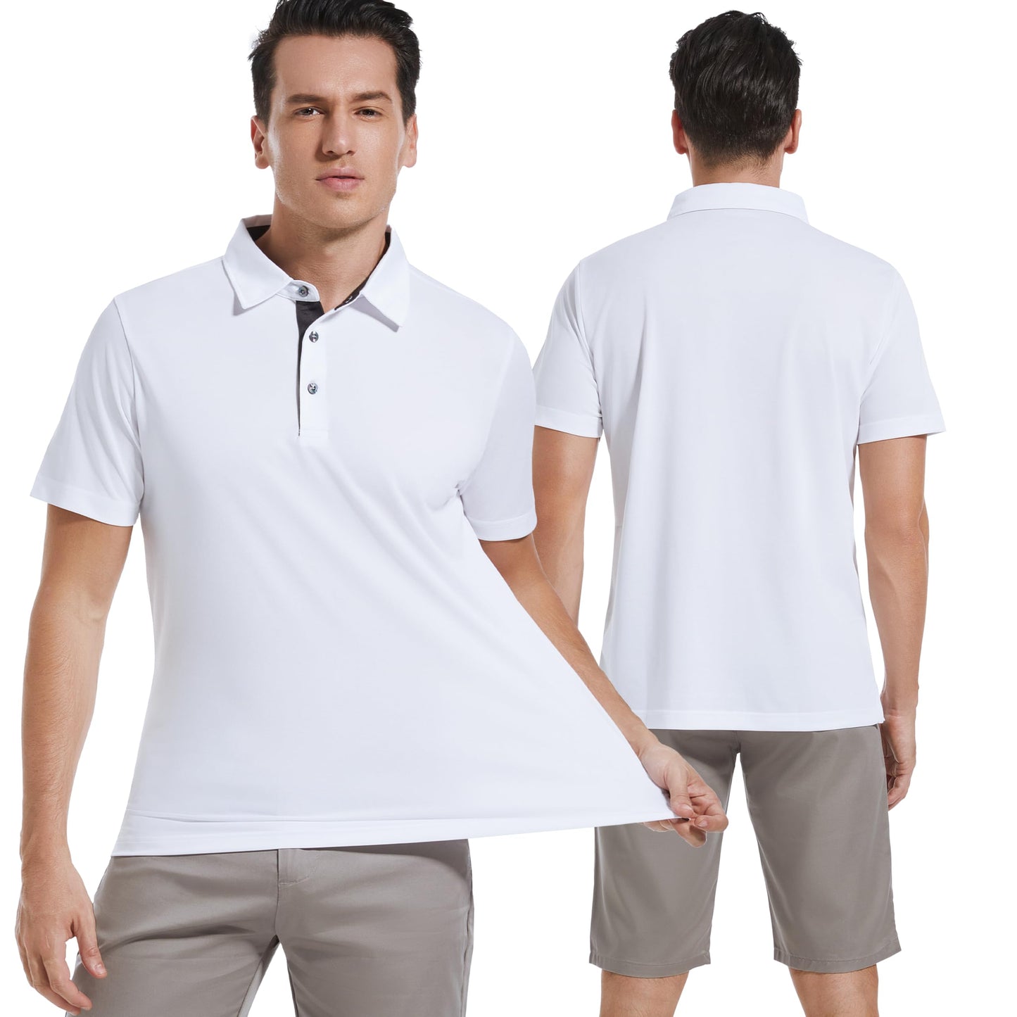 Srysrfp Mens Pique Polo Shirts for Men Short Sleeve Performance Moisture Wicking Quick Dry Casual Sport Collared Men’s Golf Shirts, L White