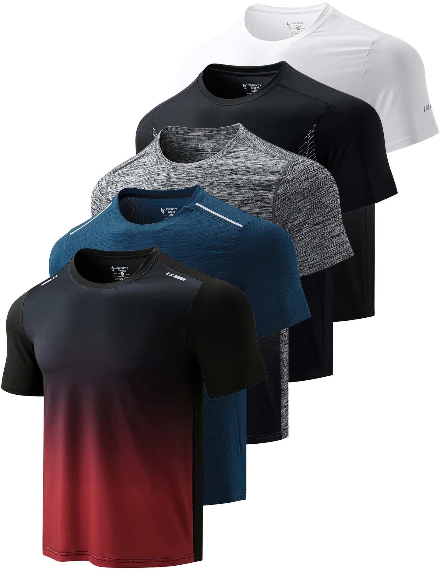 5 Pack Men’s Active Quick Dry Crew Neck T Shirts | Athletic Running Gym Workout Short Sleeve Tee Tops Bulk (Set 20, 4X-Large)