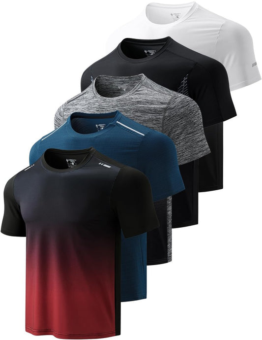 5 Pack Men’s Active Quick Dry Crew Neck T Shirts | Athletic Running Gym Workout Short Sleeve Tee Tops Bulk (Set 20, 4X-Large)