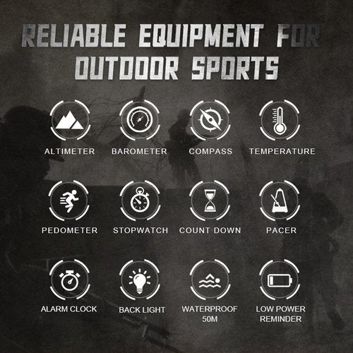 findtime Compass Watch, Altimeter Barometer Thermometer Pedometer Watches for Men, Military Army Outdoor Sports Black Wristwatches with Steps Calorie Counter Stopwatches 5ATM Waterproof