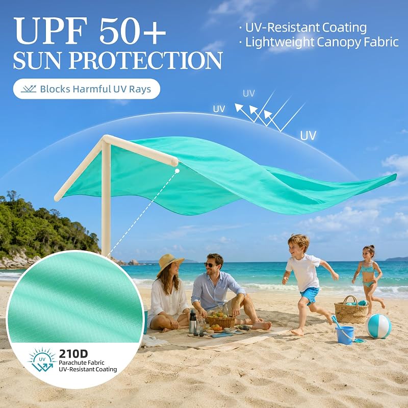 Inflatable Beach Shade Canopy with Auto Pump, UPF 50+ for 3–5 People