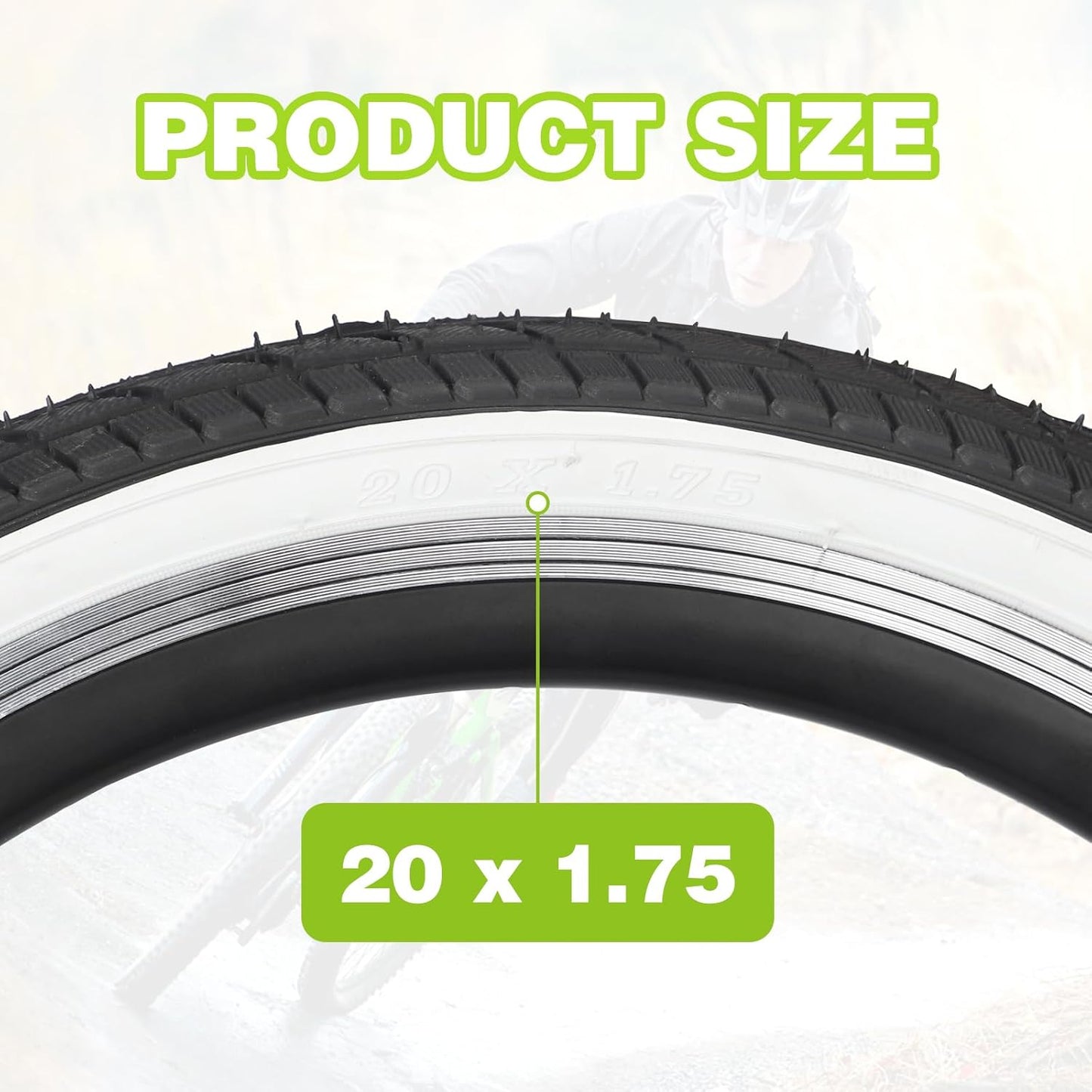 20/24 x 1.75 Inch Bike One/Two Pack Bicycle White Wall Side Black Tires Folding Bead Tires with/Without Inner Tubes Compatible with 20"/ 24" City Bike, Lady Bicycle, Cruiser Bikes, Tricycles
