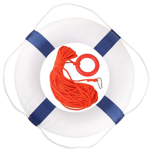 Calvana 20" Foam Life Preserver Ring with 98.4ft Floating Lifesaving Rope, Throwable Flotation Device, Pool Safety Float, for Buoy and Swimming Decoration, Boat Safety Equipment