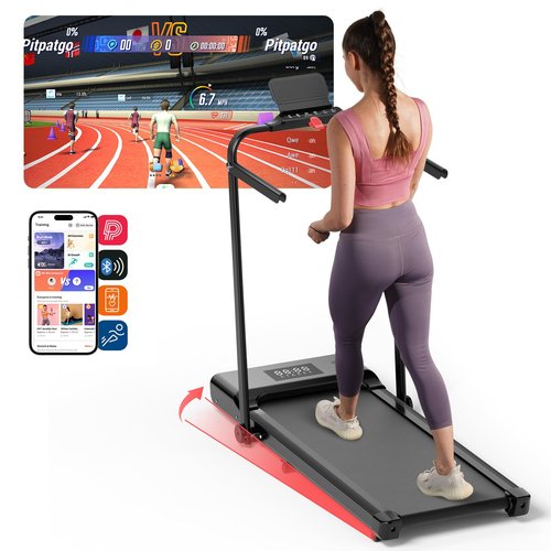 Walking Pad Treadmill with Incline and Handle bar, 300 Lbs Capacity Foldable Small Treadmills for Home with APP Remote Control and LED Display, 7.5MPH Portable Treadmill 3.0HP