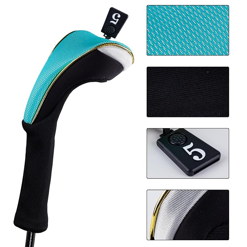 Andux 5Pcs Golf Head Covers Set - Pull-on, Light Blue, Long Neck, With Number Dial (MT/ZH15) Variation