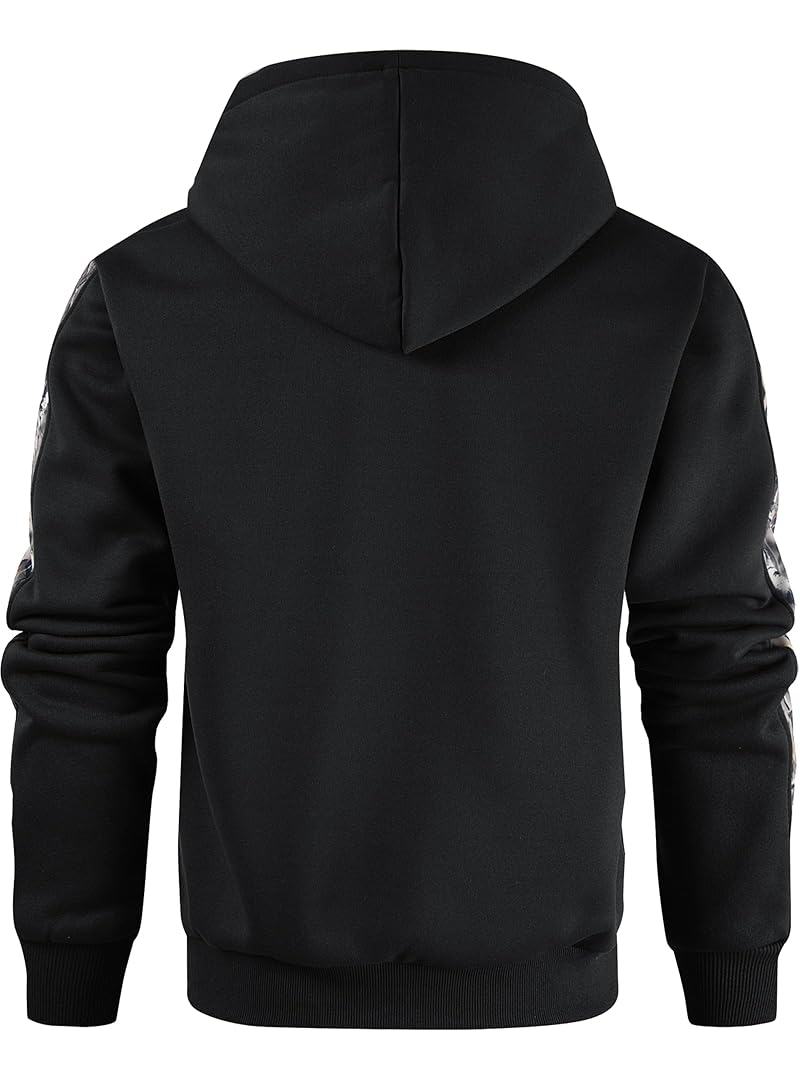 Leidowei Men's Camo Outfitter Fleece Hoodie Pullover with Pocket – Black, XX-Large