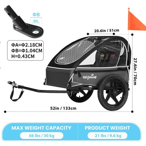 Sepnine Kids Bike Trailer, Suitable for 1 Kid, 12+ Months, Quick Attach to Bike, Foldable, with Seat Belt Harness and Storage Bags Black