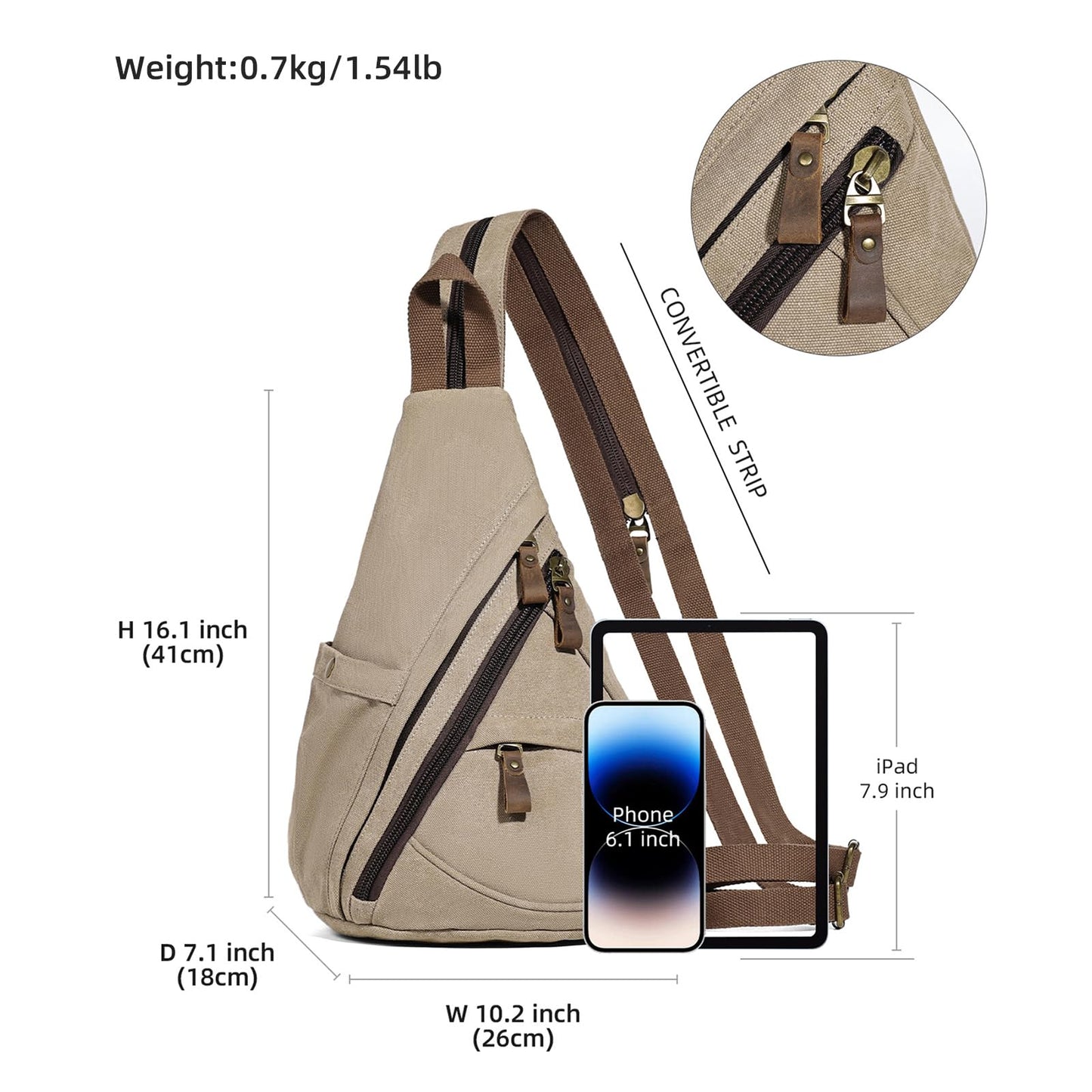KL928 Canvas Sling Bag - Small Crossbody Backpack Shoulder Casual Daypack Rucksack for Men Women(Large Version,Khaki)