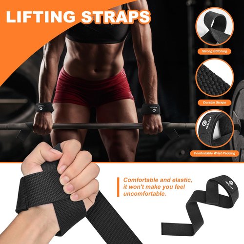 NEALFIT Lifting Straps for Weightlifting, Wrist Straps for Weightlifting, Deadlifts, Bodybuilding, Strength Training, Weight Lifting Straps for Men&Women (Black)