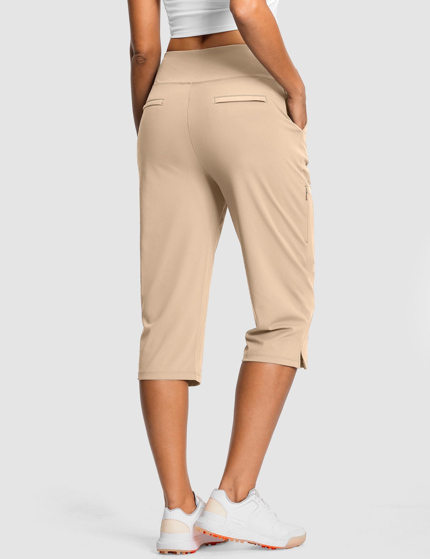 ISEEGZ 18" Dressy Capri Pants for Women High Waist Stretch Womens Golf Capris Pants for Summer with Pockets Work Casual Khaki