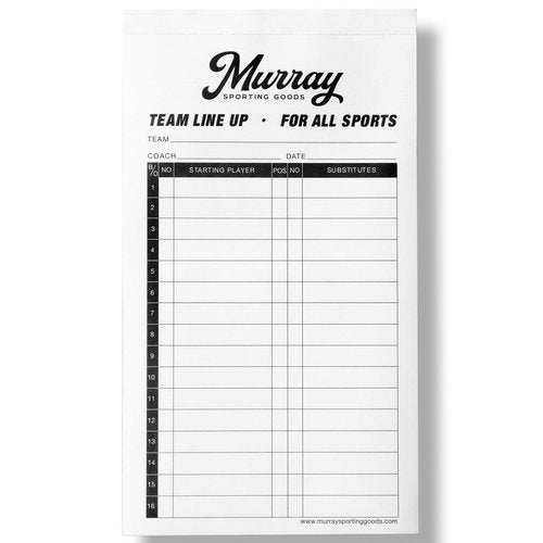 Murray Sporting Goods Baseball/Softball Lineup Cards - 50 Games with 16 Player Roster Lineup Sheet with No Cover (4-Part Carbon Copies)
