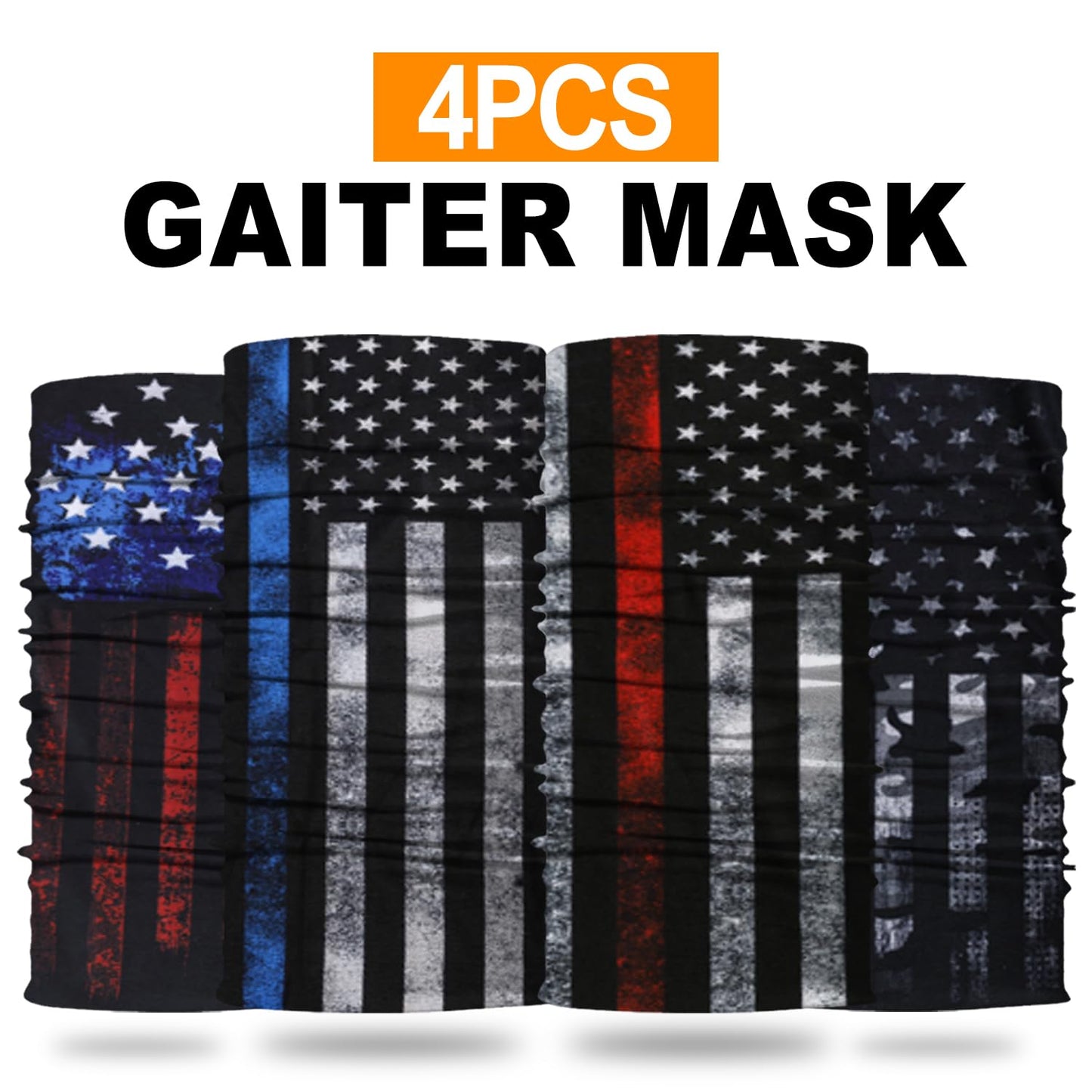 Lauzq 4Pack Neck Gaiter for Men Women Face Cover Mask Head Wrap Balaclava Headwear Bandana Headband Magic Scarf (A-Flag-1, one size)