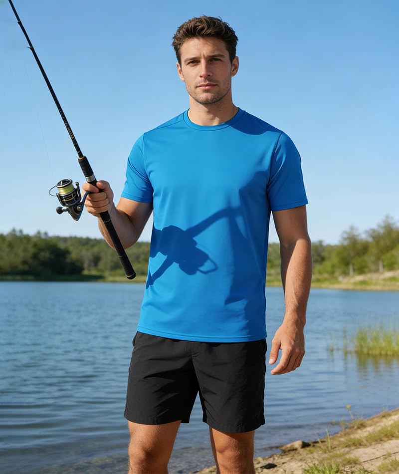 ZITY 7-Pack UPF 50+ Men’s Rash Guard Swim Tee Shirt - Light/Dark Blue, Burgundy, Grey - Quick-Dry Sun Protection