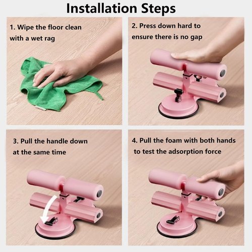 Ab Training Auxiliary Device, 2025 New Double Suction Cups Core Trainer, 3-Level Height Adjustable Sit Up Machine with Resistance Band, Full Body Workout Equipment for Home & Gym(PINK)