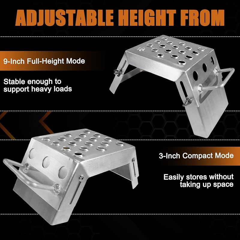 Adjustable 3-9 in Moto Starting Blocks with Silver Finish – Foot Stool for Dirt Bike, Strong Support