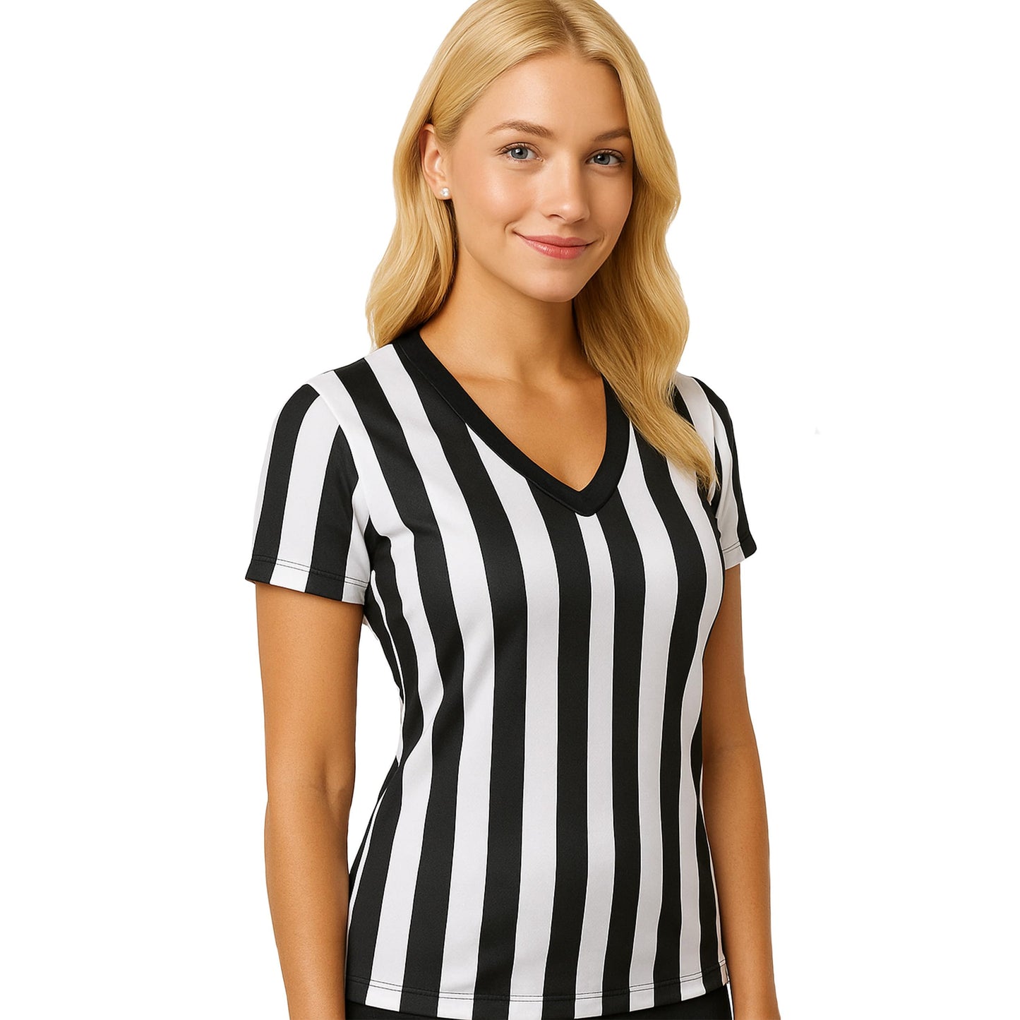 Murray Sporting Goods Women's Referee Shirt | Women's V-Neck Officials Jersey, Halloween Costume, or Waitress Uniform (Large)