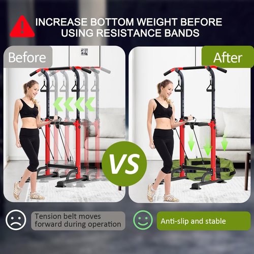 Trlakepreble Power Tower Pull Up Bar,Pull-Up Rack Dip Station,Height Adjustable Multi-functional Home Strength Training Gym Equipment, Save Space,People Below 6 feet