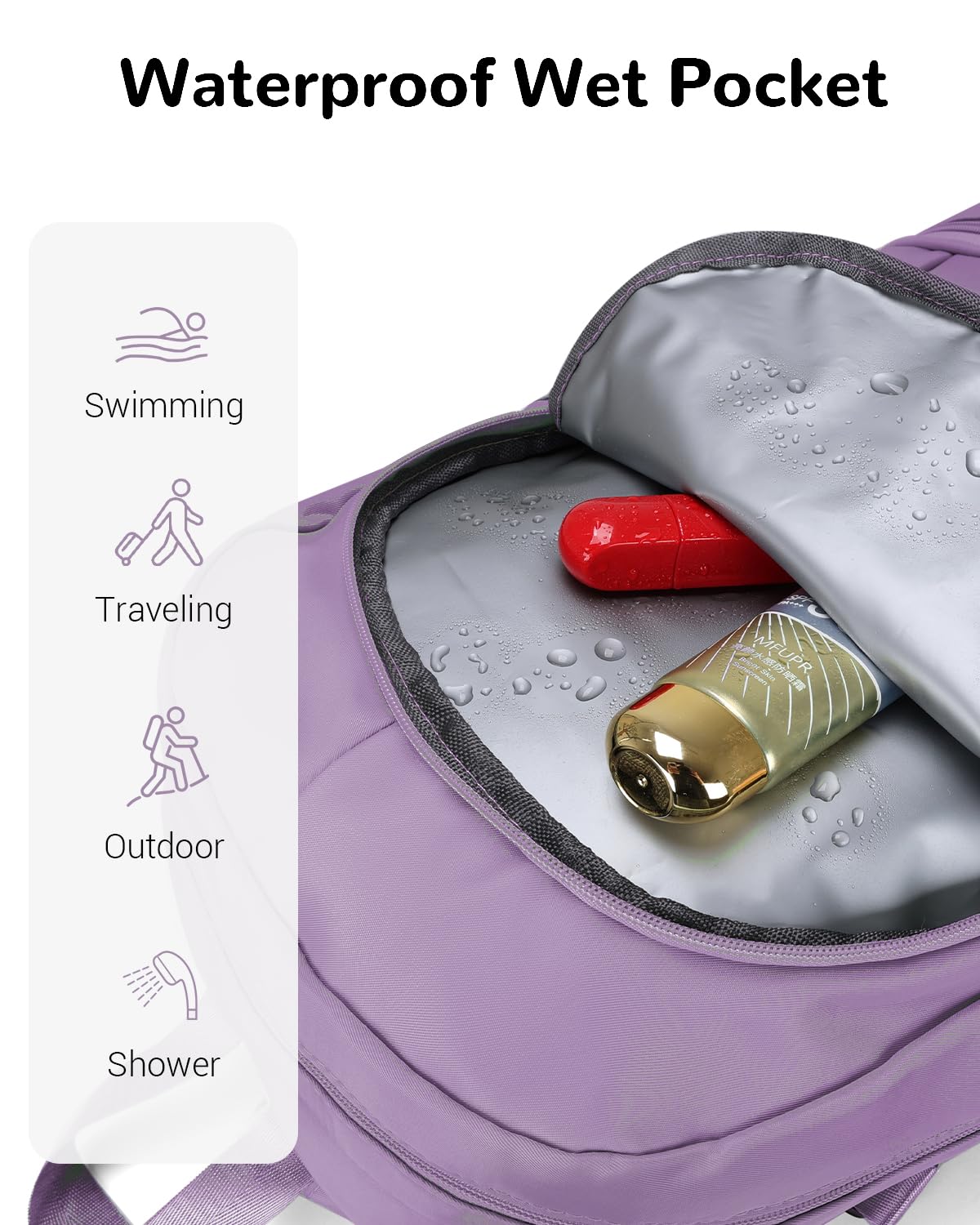 Outplea 28L Small Gym Backpack with Shoe Compartment for Women, Waterproof Sports Backpack with Wet Pocket, Purple