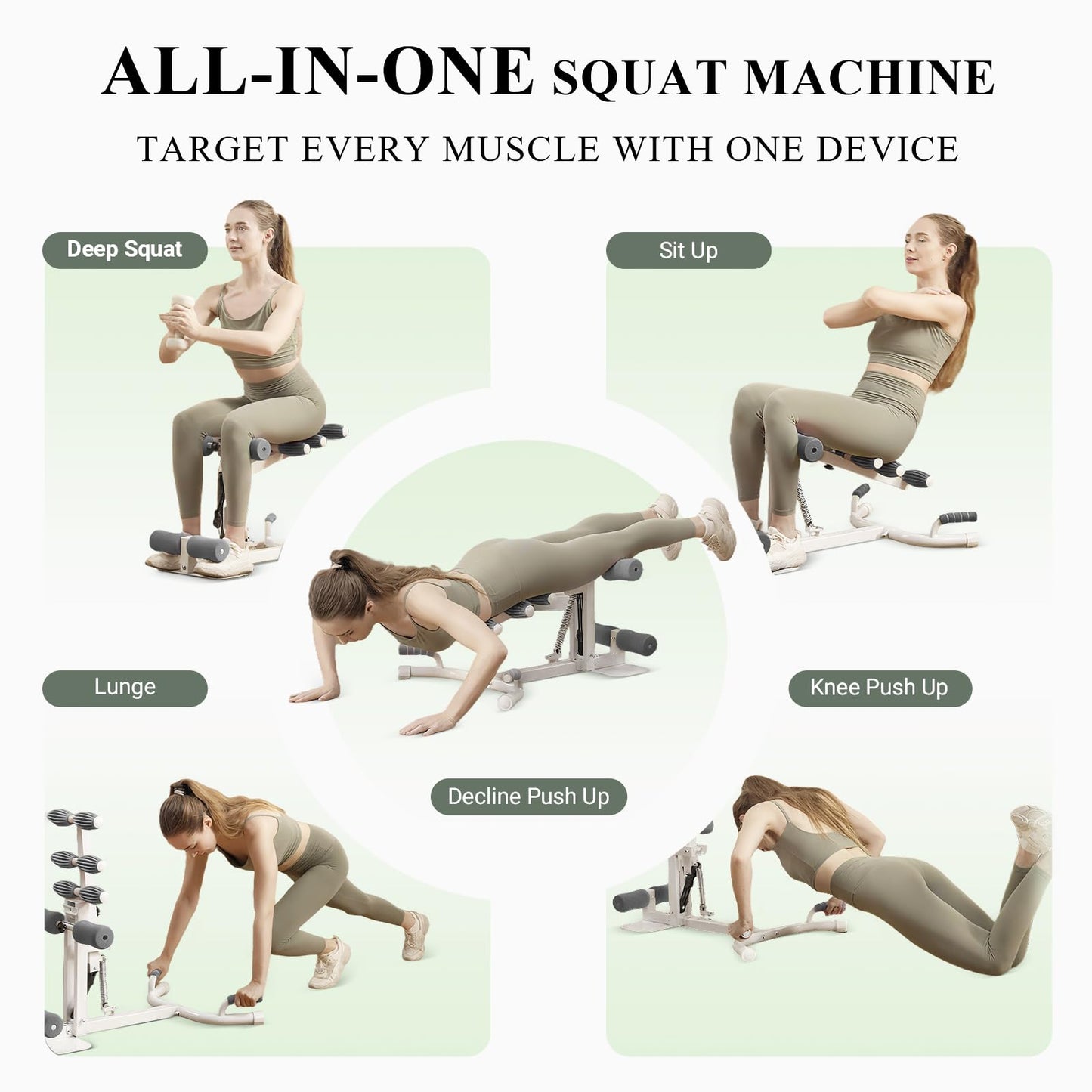 PAETA Squat Machine, Deep Squat Machine for Women, Glutes Workout Equipment with Adjustable Resistance Bands, Leg, Core & Ab Exercise Machine, Squat Assist Trainer for Home Gym, Gray