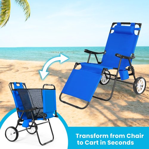 Slsy Beach Cart Chairs with Wheels, 2 in 1 Heavy Duty Beach Chair with Canopy Shade, Folding Lounge Chair with Integrated Wagon Pull Cart Combination, Perfect for Backyard, Pool or Picnic