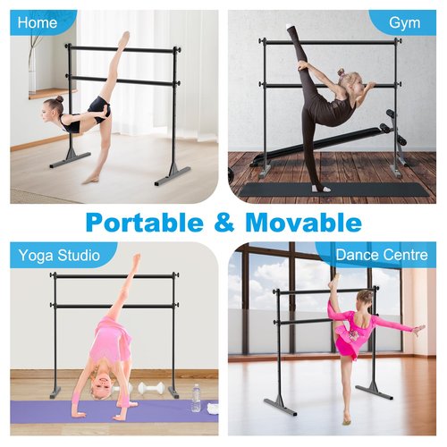 BeneLabel 4Ft Freestanding Ballet Barre 10 Height Adjustable Ballet Bar 350 lbs Capacity Steel Portable Dance Bar Double Ballet Barre for Home Fitness, Workout and Stretch
