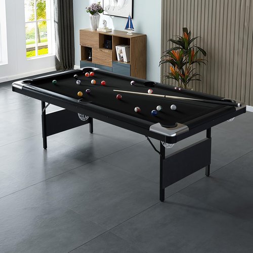GarveeLife 6 or 7 Ft Billiards Table, Adults Folding Billiards Tables, Pool Tables for Full Size, Pool Table Set for Family Game Room, Adult Rrec Room, Basements, Man Cave or Garage, Black