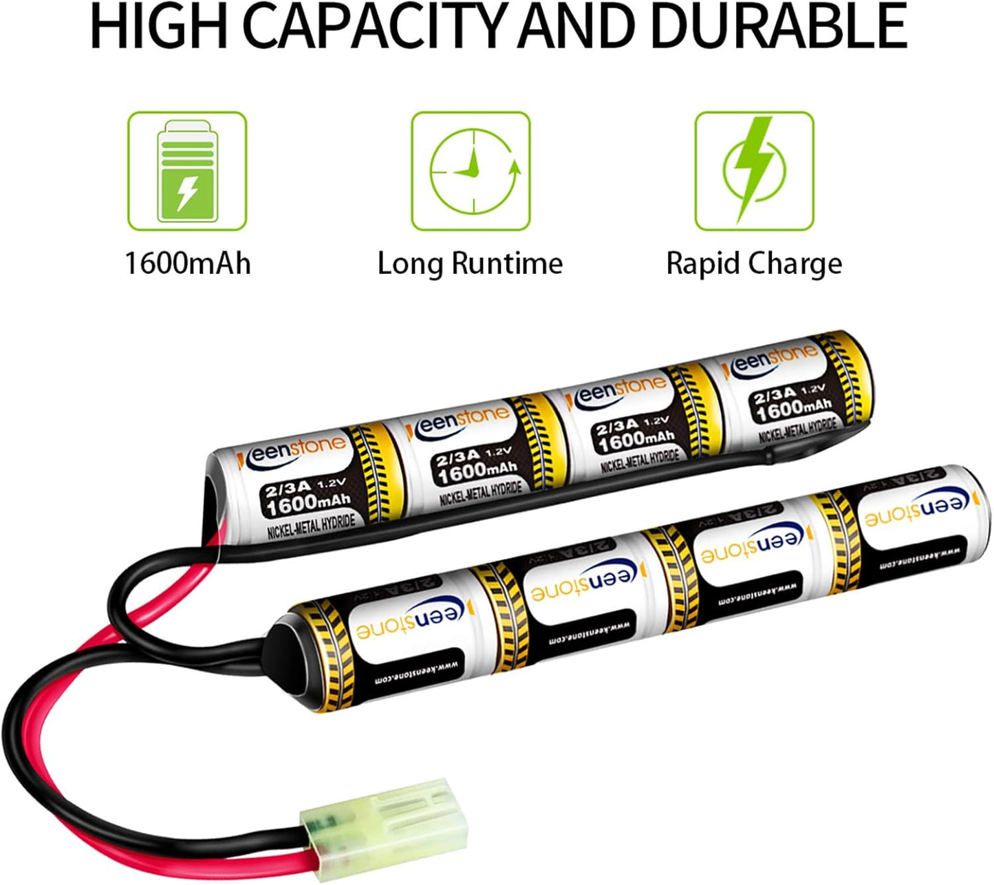 Keenstone 9.6V 1600mAh Butterfly Nunchuck Stick Mini Battery Pack with Mini Tamiya Connector for Airsoft Guns ICS CA TM SRC JG G36 G&M733 etc