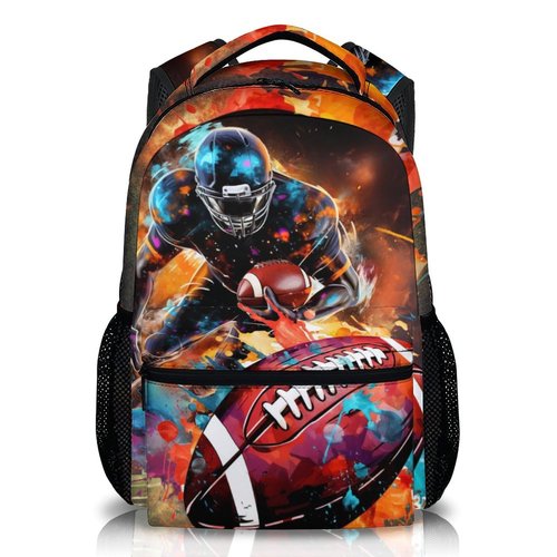 Homexzdiy Football School Backpack for Boys, Football Backpacks for Kids Students Age 6-18, Kids Bookbag for Primary, Middle High School, 17 Inch Large Capacity Schoolbag Supplies Gifts