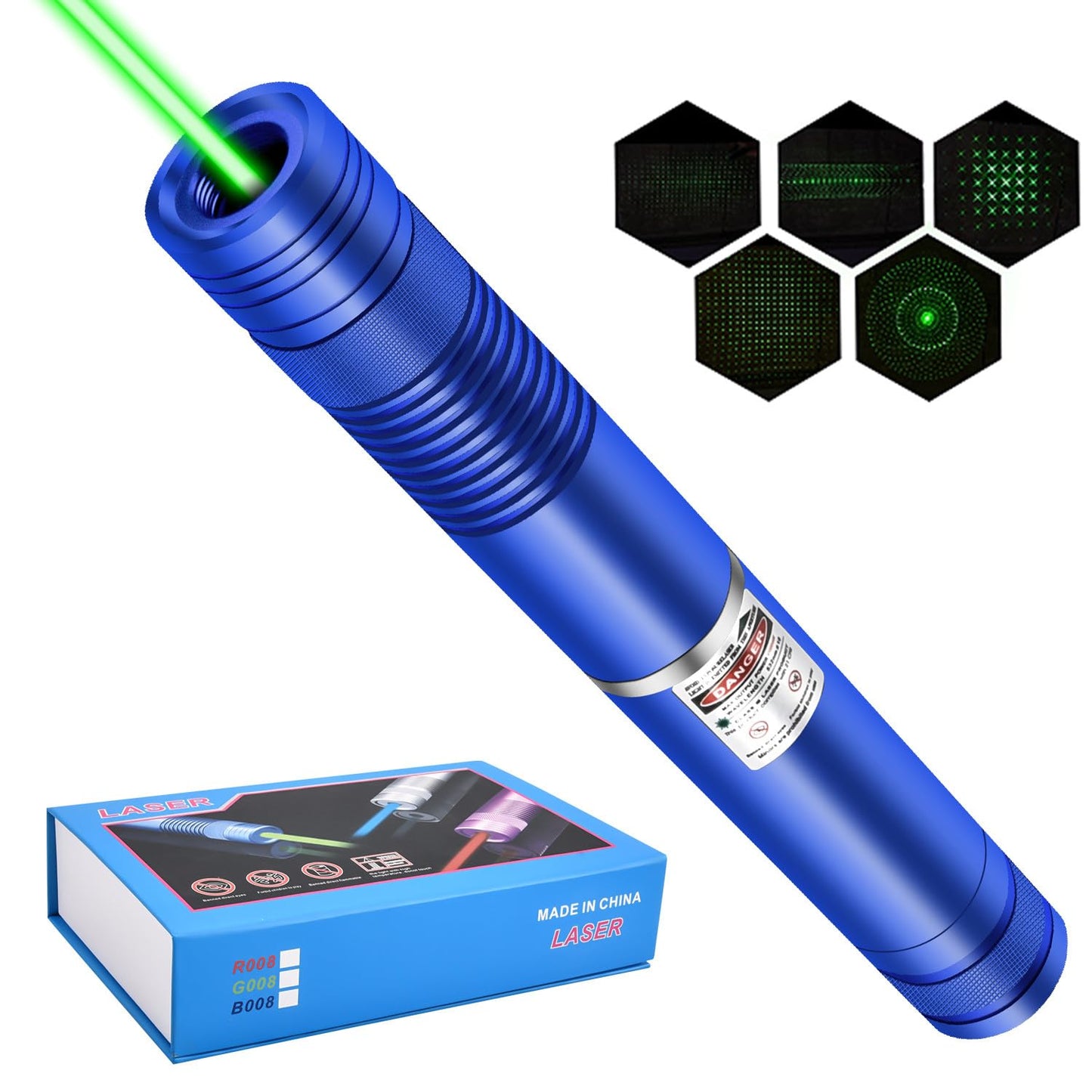Long Range Green High Power Laser Pointer, Laser Pointer High Power with 5 Pcs Star Cap for Astronomy, Architecture, Outdoor Adventures