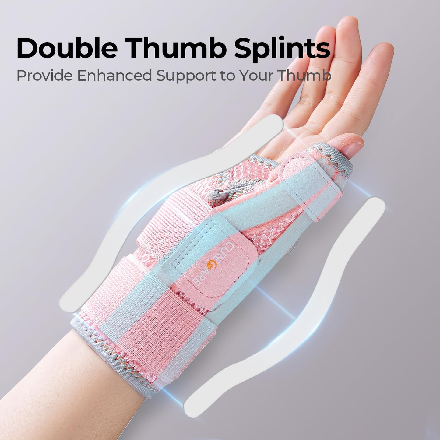CURECARE Thumb Splint, Reversible Thumb Spica Splint Right& Left Hand, Pink