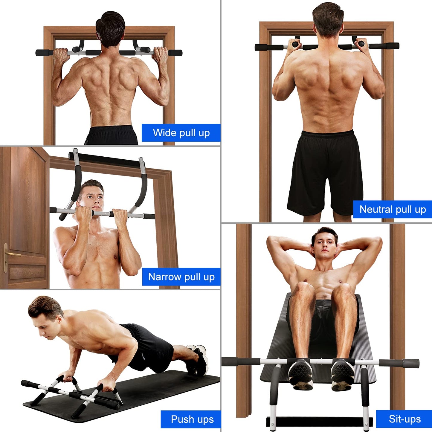 Doorway Pull Up Bar for Home Gym, Padded Grips Chin Up Bars for Door Frame, Heavy-Duty Thickened Steel