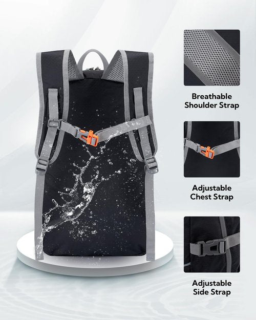 WATERFLY Hiking Foldable Daypack Backpack: 25L Ultra Lightweight Packable Waterproof Outdoor Travel Day Pack for Woman Man