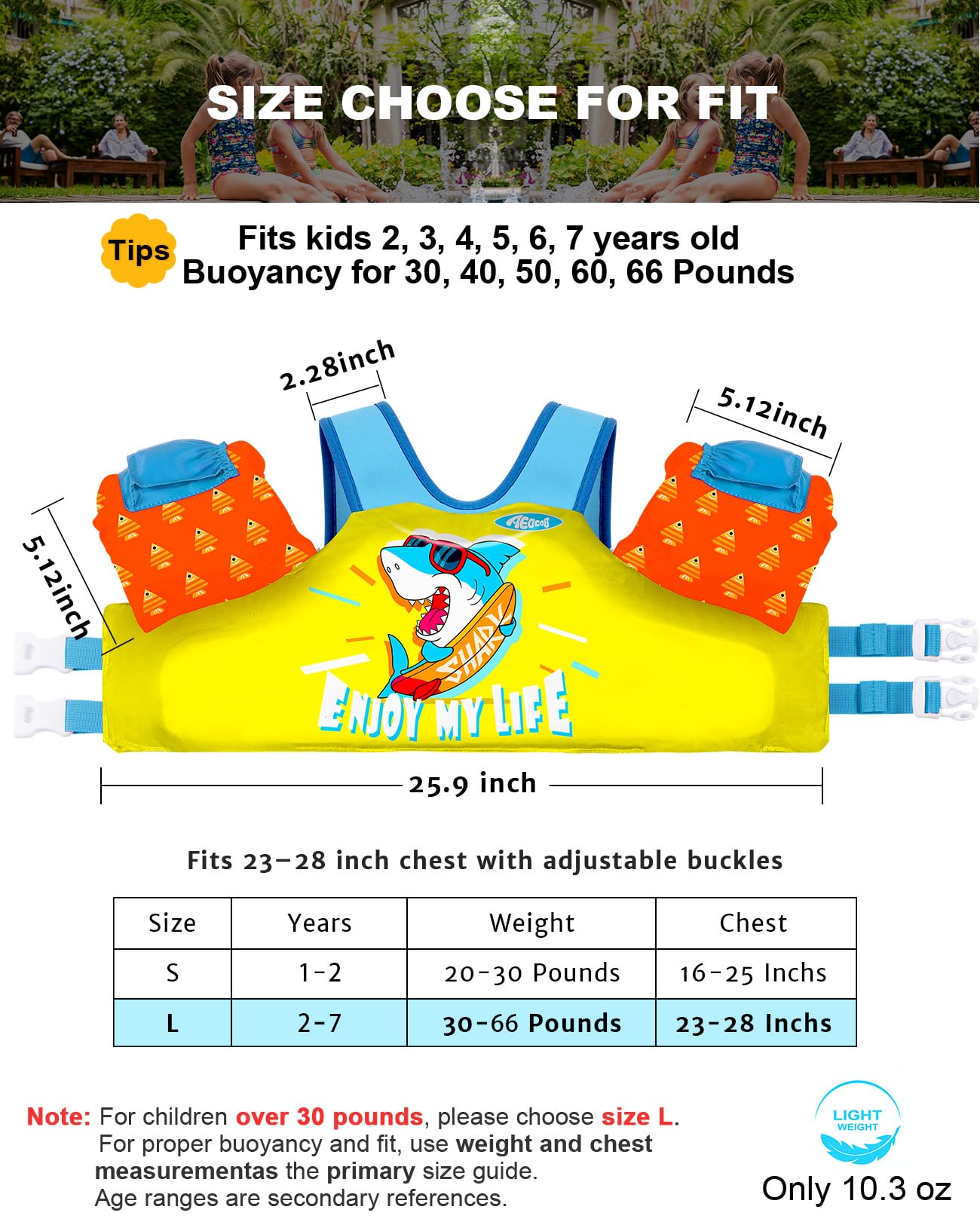 AEOCOO Puddle Float Jumper 30-50-60-66 Pounds, Toddler Swim Vest for 2-3-5-7 Years Old, Pool Floats with Swimming Arm Floaties Swim Jacket for Kids Swimmies, Boys, Girls, Niños, Shark