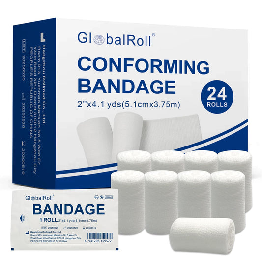 GlobalRoll Stretch Gauze Bandage, Gauze Rolls 2'' x 4.1 Yards - 24 Rolls Individually Wrapped Conforming Stretch Bandage, First Aid Wound Care Rolls for Primary Wound Dressing Support