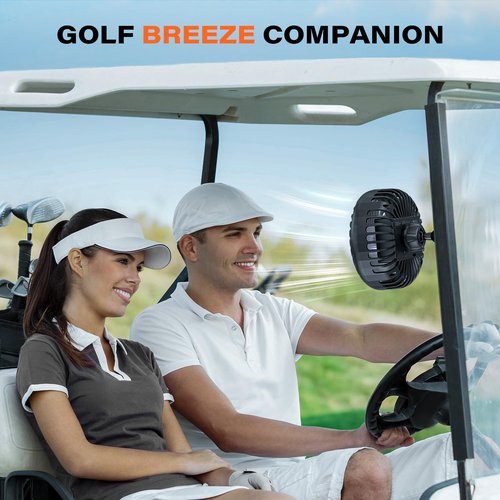 A2C Golf Cart Fan Rechargeable Magnetic Base Battery Operated Portable Fan 3 Speeds 4000 RPM Strong Airflow Compatible with Yamaha, EZGO, Club Car - 360° Rotatable Golf Cart Accessories
