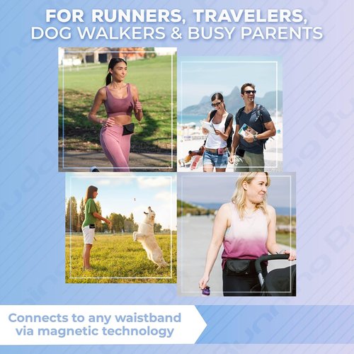 Running Buddy Magnetic H2O Pouch - Black | 4x4 in, Includes 7 Oz Water Bottle | Runners Hydration Bottle Holder | Beltless, No Chafe, No Bounce | Great for Running, Walking & Travel | for Men & Women