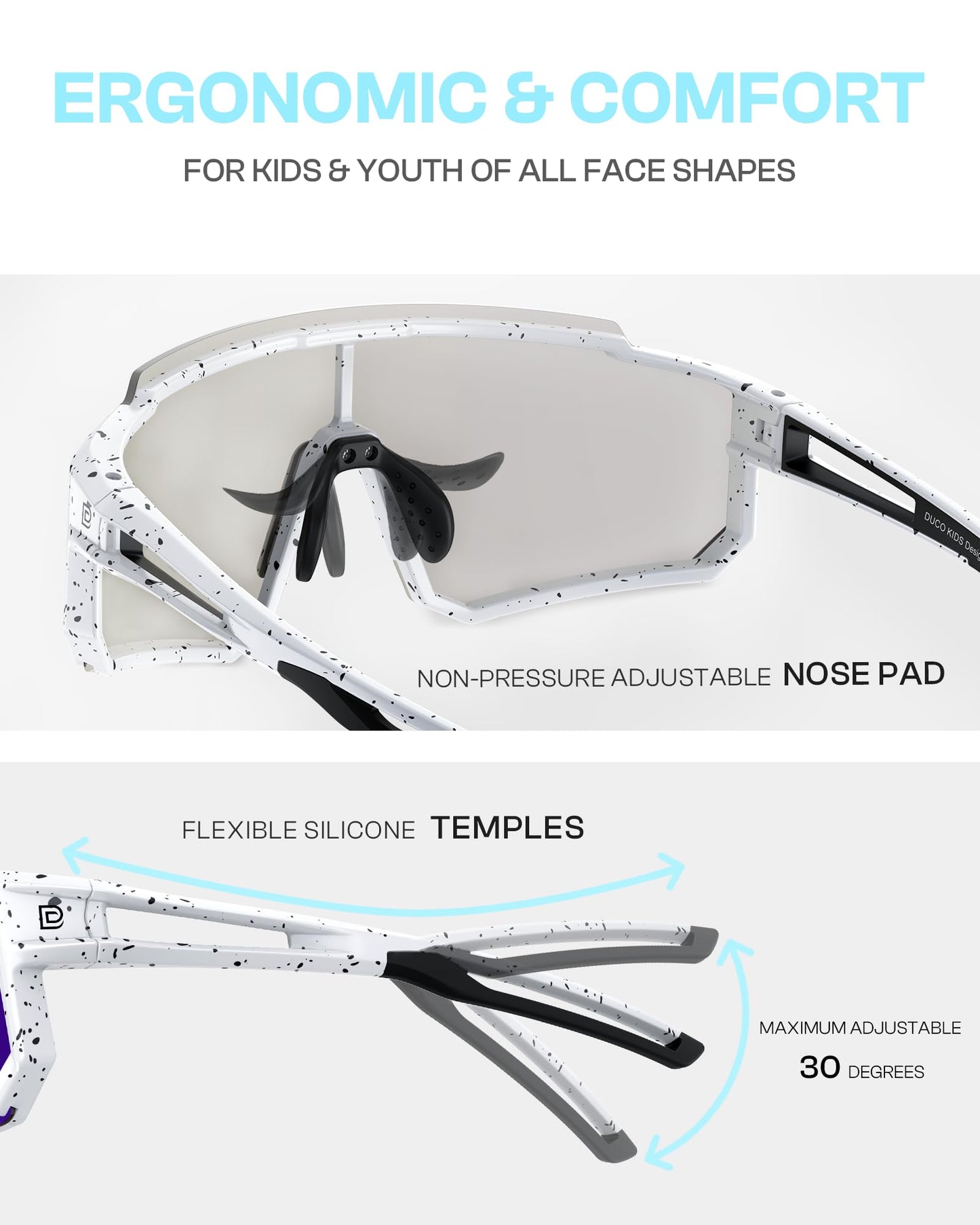 DUCO Polarized Kids Sunglasses Youth Baseball Sports Running UV400 Protection Cycling Glasses Boys Girls 6-16 Aged DK310