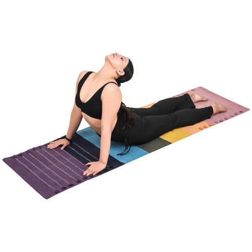SILAK Herbal Organic Cotton Yoga Mat - Eco-Friendly Hand-Woven Non-Slip Rug - Thick & Comfortable (24”x72”x6mm) for Home Fitness & Yoga (Chakra Energy)