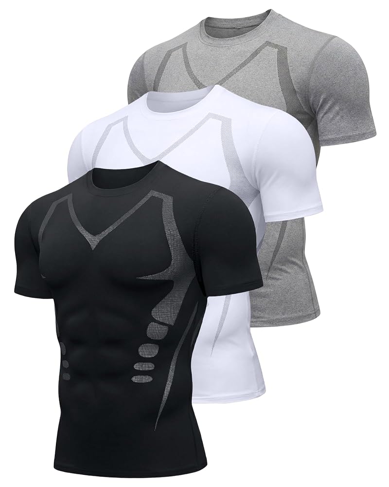 Teepire Quick-Dry Workout Shirts for Men 3Pack - Black, White, Grey, Large