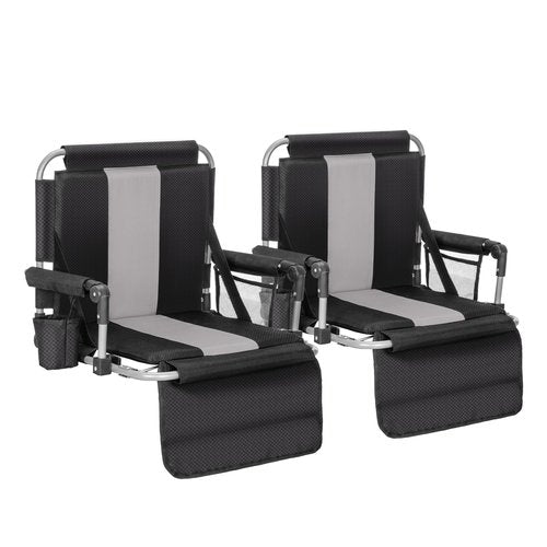 ALPHA CAMP 2 Packs Stadium Seat Chair for Bleachers with Back & Arm Rest, Black Grey