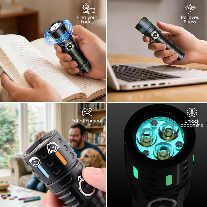 Rechargeable Small Flashlight with Built-In Fidget Spinner – 2000 Lumen, USB-C