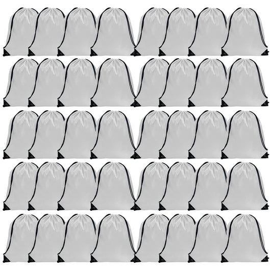 GoodtoU Drawstring Bags Bulk Nylon Backpack Draw String Back Bag Cinch Sack Drawstring Gym Bag Backpack for Sport, Traveling, Team (White, 128Pcs)