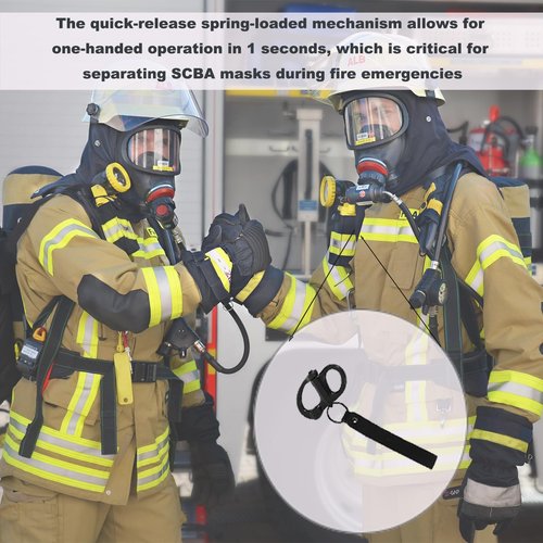 Firefighter & Marine Quick Release Clip Shackle - Dual-Purpose Swivel Buckle for SCBA Mask & Sailboat Rigging, 316 Stainless Steel Emergency Lanyard with Leather Handle Weather-Resistant 2PC (Black)