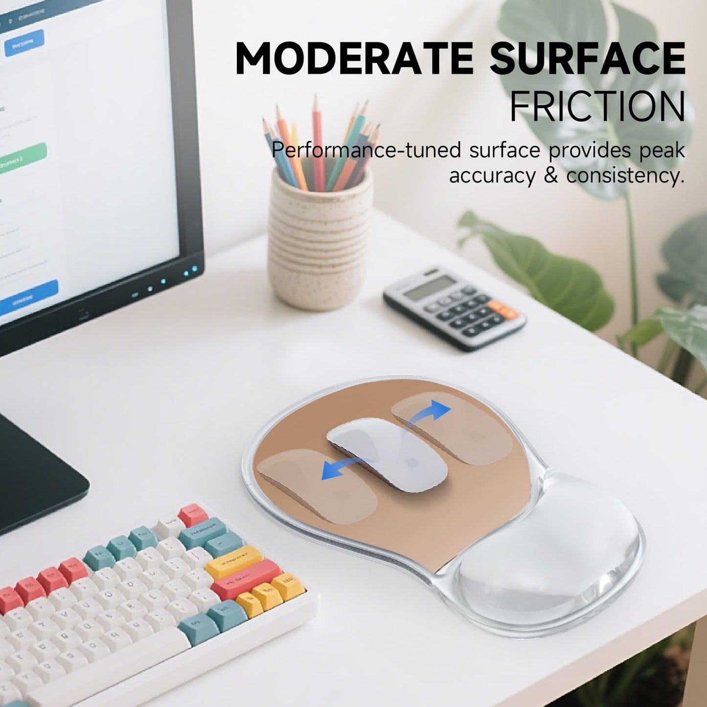 icolor Crystals Gel Wrist Rest Mouse Pads Ergonomic Mouse Mat with Memory Gel Cushion,Non-Slip PU Base Desk Skid Gel Pad for Computer Laptop,Relieves Wrist Pain (Lightpurple)