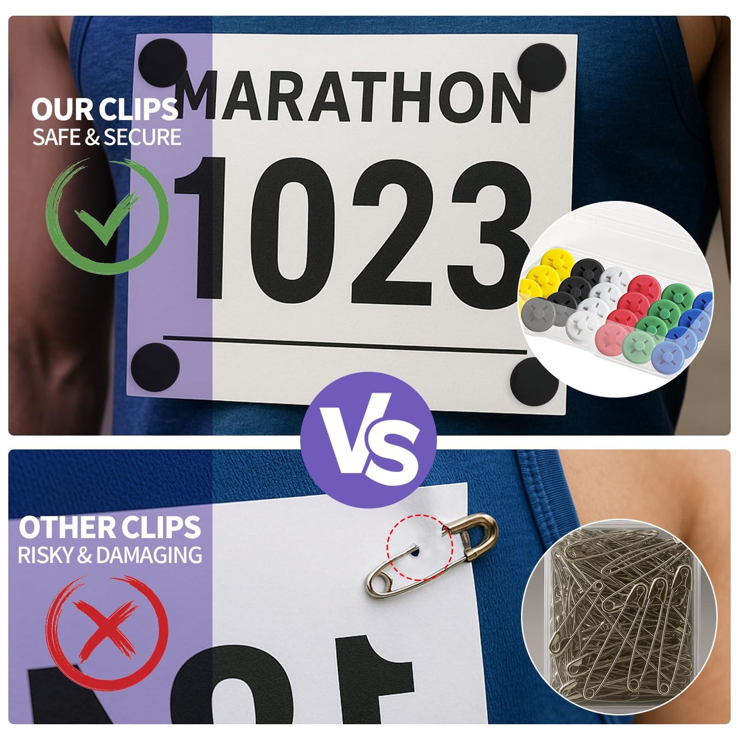 Amzlysdok 12PCS Running Bib Clips,Race Bib Clips for Runners, Number Buckle Fixing System, No-Pin Bib Holder for Marathon, Cycling, Skiing,Field Event and More (Mixed Colors)