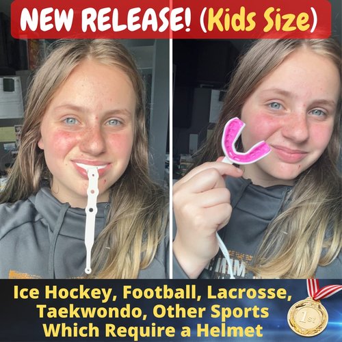 Oral Mart Black/Red Strapped Youth Mouth Guard for Kids - Sports Mouthguard with Connected Strap for Football, Ice Hockey, Lacrosse, Taekwondo
