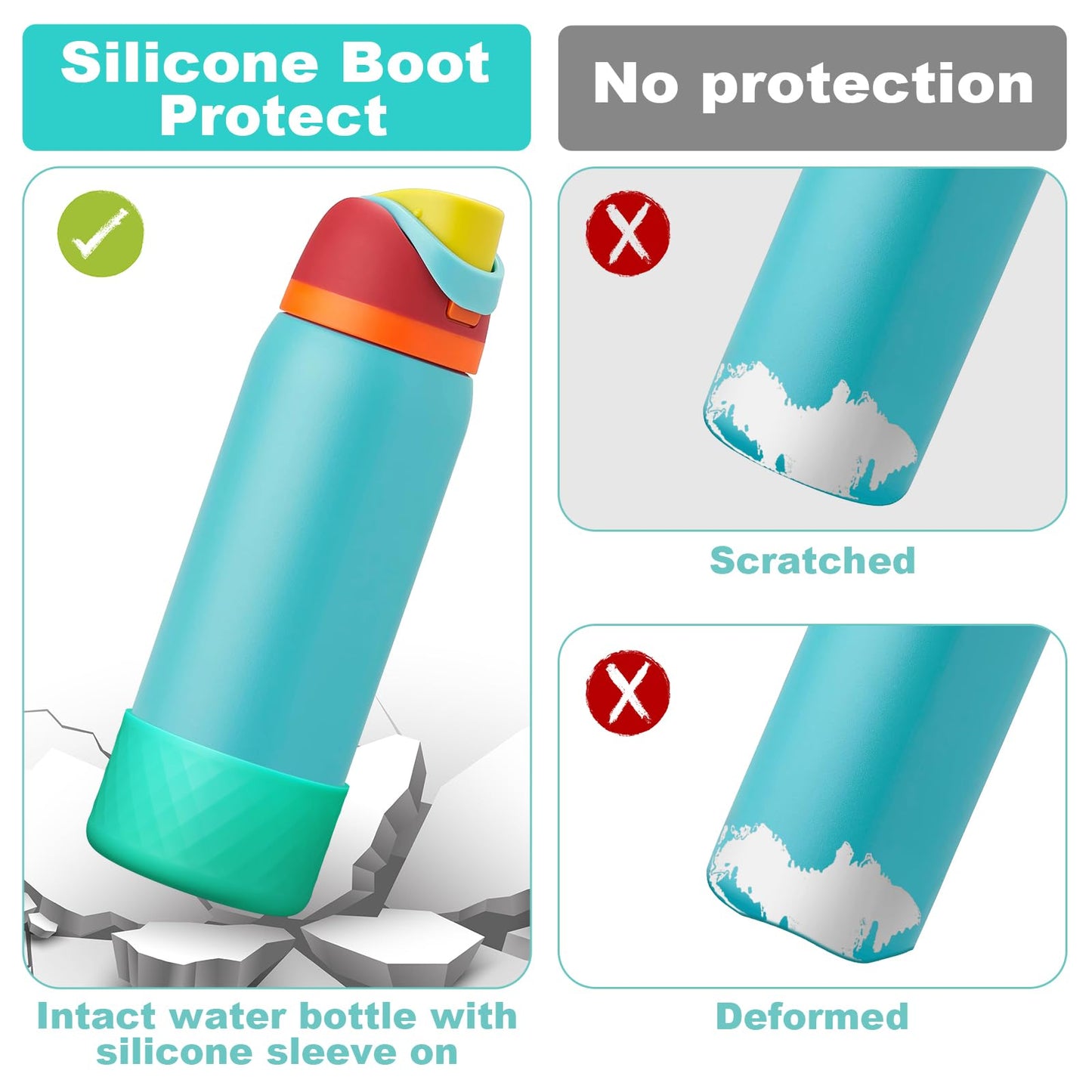 Alwenid 2PCS Silicone Water Bottle Boot for Owala 32 Oz, Anti-Slip Protective Sleeve Bottom Bumper Protector for FreeSip, Twist, and Flip Stainless Steel Water Bottles (Cyan)