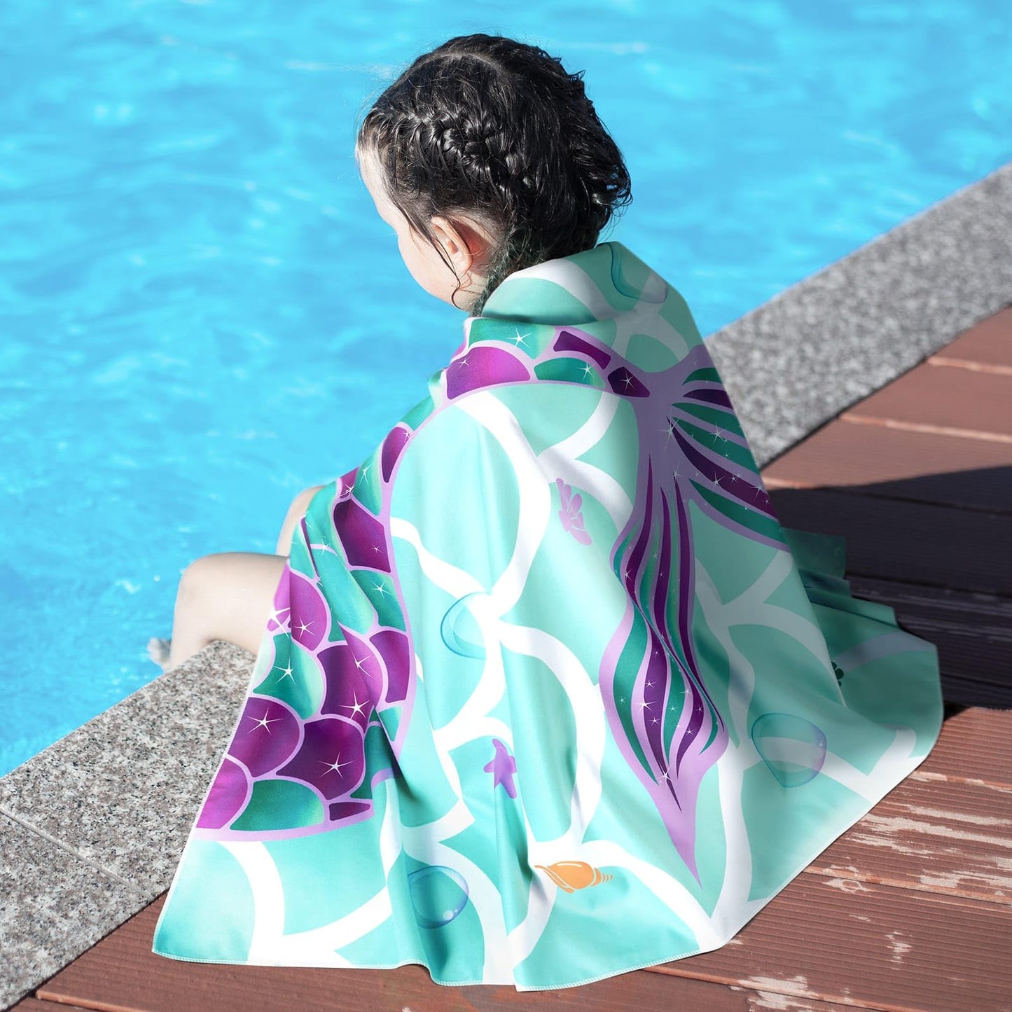WERNNSAI Mermaid Kids Beach Towel for Girls, 30” x 60” Double-Sided Towels for Kids, Kids Beach Pool Bath Bathroom Swim Towel, Quick Dry Ultra Absorbent Super Soft Beach Blanket Towel