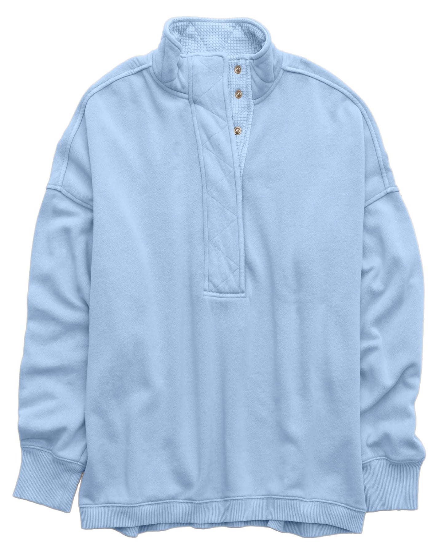 Gacaky Sweatshirt for Women Oversized Casual Long Sleeve Button Henley Neck Pullover Tops Fashion Outfits Clothes Blue X-Small
