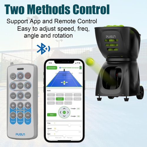 Tennis Ball Machine, High-Capacity, App-Controlled, Easy-to-Use, Adjustable Speed, Long Battery Life, Portable Training Equipment for Solo & Team Practice – Beginners to Pros (PT-MAX C)